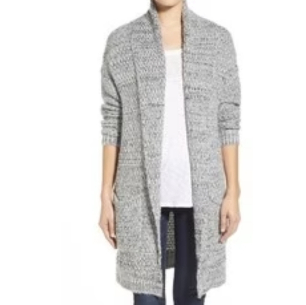 Hinge Marled women knit long open front cardigan sweater sz S